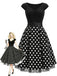 [Prevendita] Abito Svasato Nero a Pois in Maglia con Maniche Corte e Cintura Anni '50