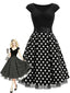 [Prevendita] Abito a Ruota Nero Anni '50 in Maglia a Pois con Maniche Corte
