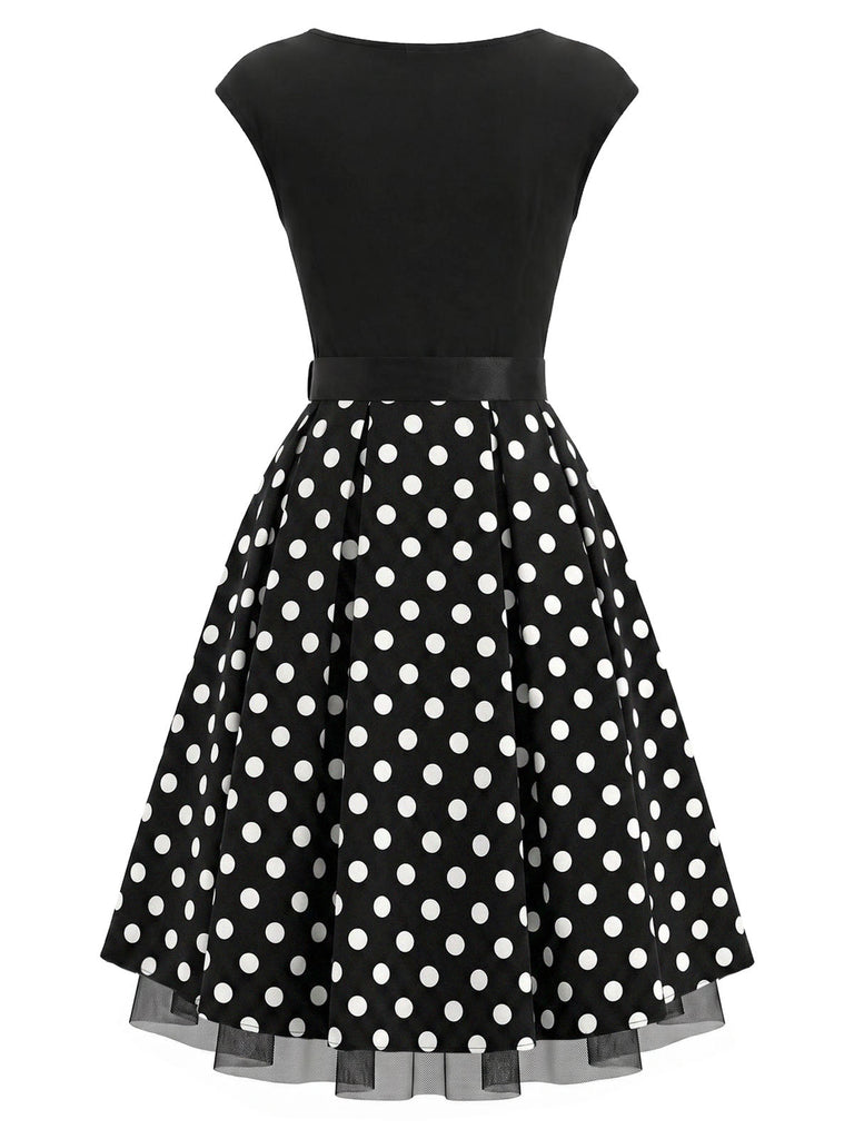 [Prevendita] Abito Svasato Nero a Pois in Maglia con Maniche Corte e Cintura Anni '50 4