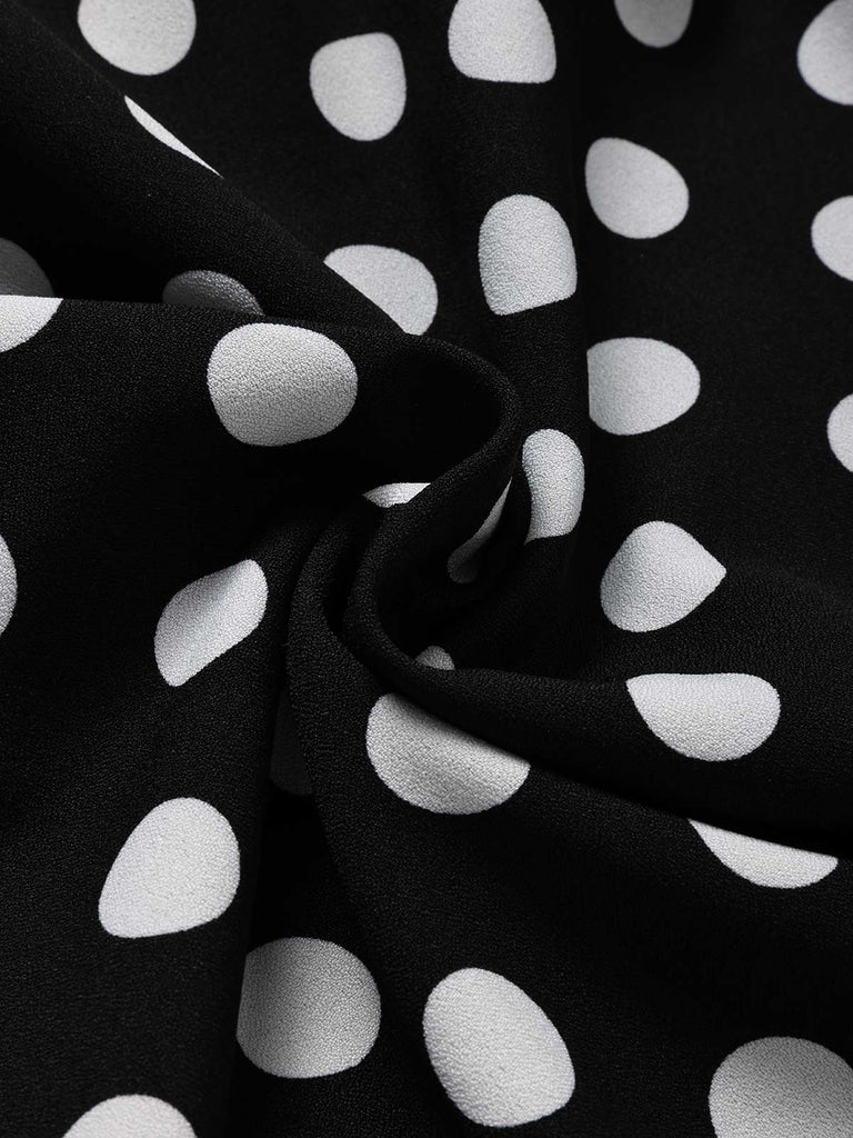 [Prevendita] Abito Svasato Nero a Pois in Maglia con Maniche Corte e Cintura Anni '50 7