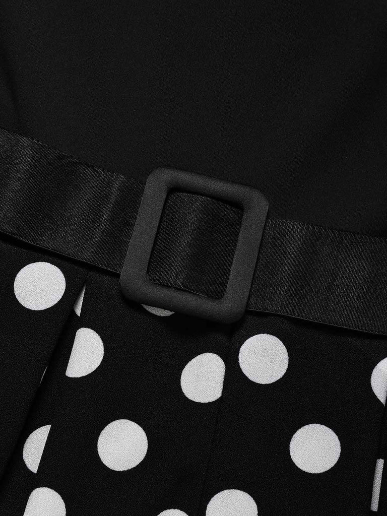 [Prevendita] Abito Svasato Nero a Pois in Maglia con Maniche Corte e Cintura Anni '50 5