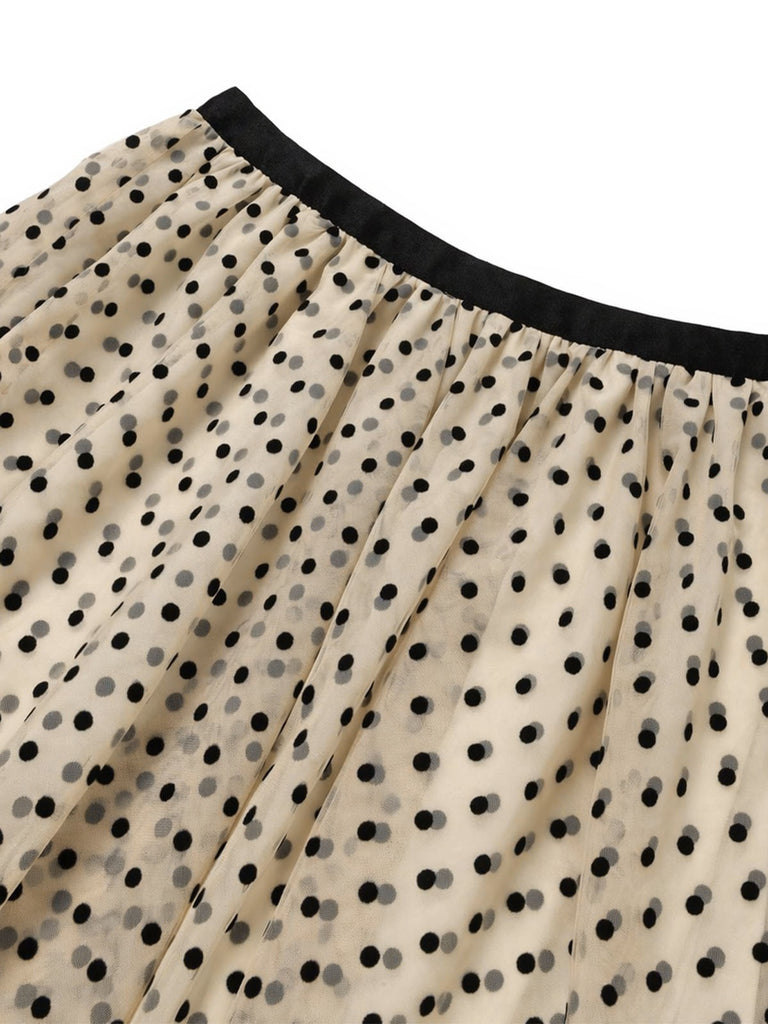 [Prevendita] Gonna Svasata Beige a Pois in Tulle Anni '50 6