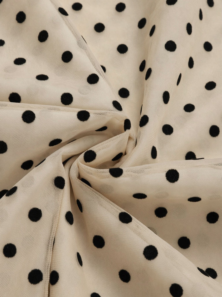 [Prevendita] Set 2 Pezzi Body a Costine Maniche a Sbuffo & Gonna in Tulle a Pois Anni '50 15