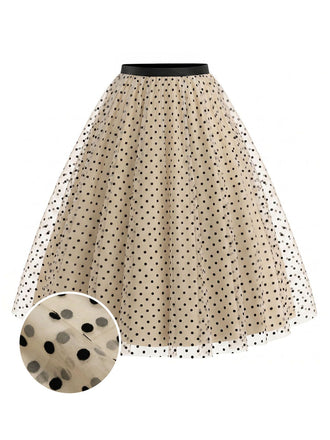 [Prevendita] Gonna Svasata Beige a Pois in Tulle Anni '50
