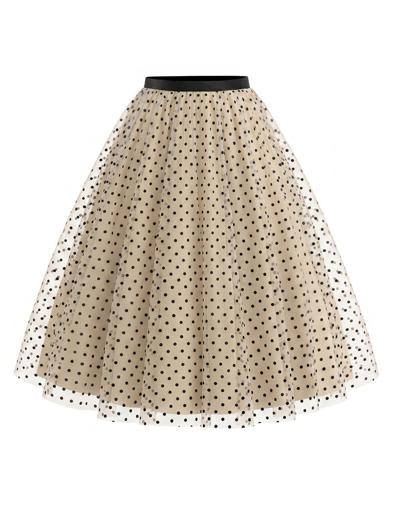 [Prevendita] Gonna Svasata Beige a Pois in Tulle Anni '50 2