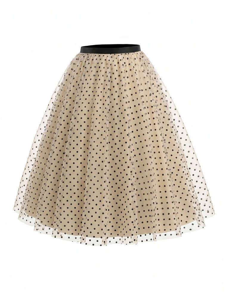 [Prevendita] Gonna Svasata Beige a Pois in Tulle Anni '50 3