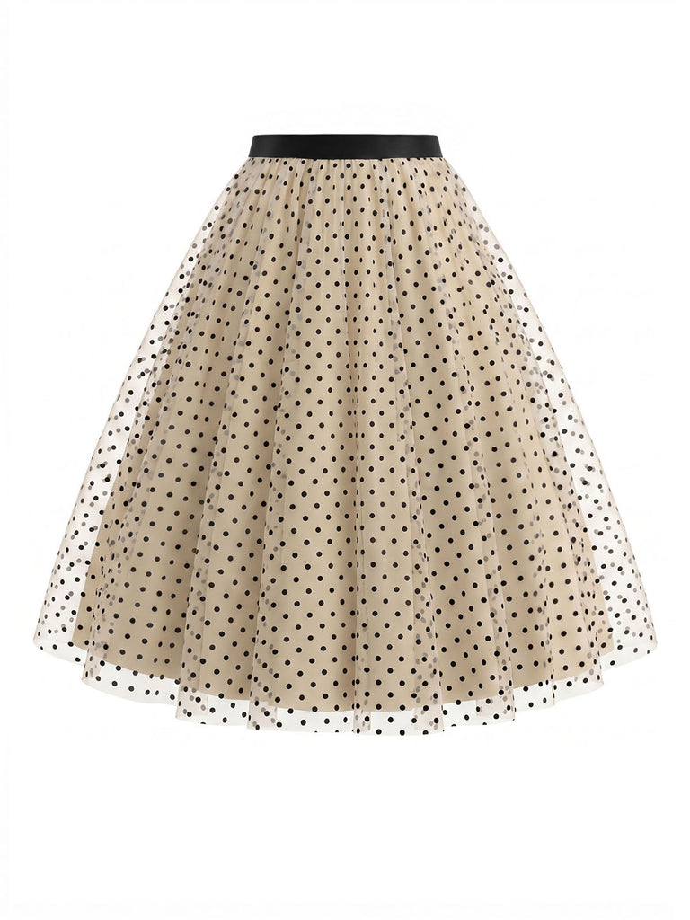 [Prevendita] Set 2 Pezzi Body a Costine Maniche a Sbuffo & Gonna in Tulle a Pois Anni '50 12