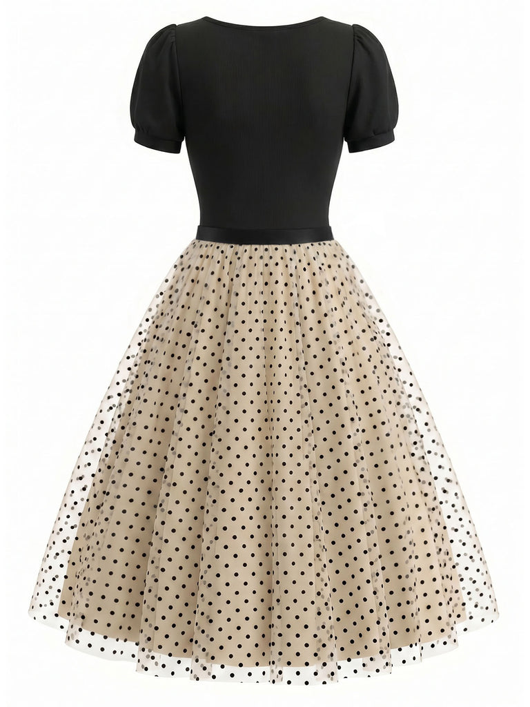 [Prevendita] Set 2 Pezzi Body a Costine Maniche a Sbuffo & Gonna in Tulle a Pois Anni '50 3