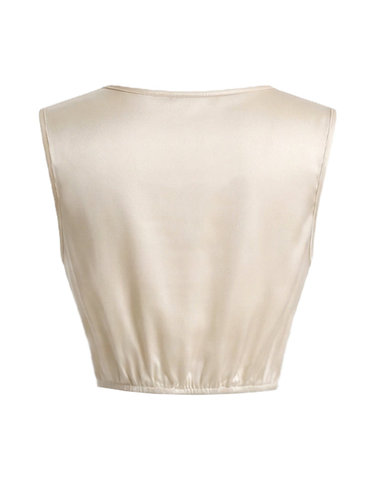 [Prevendita] 3 Pezzi Set Collo a Cascata in Raso con Pizzo e Gonna Champagne Anni '20 7