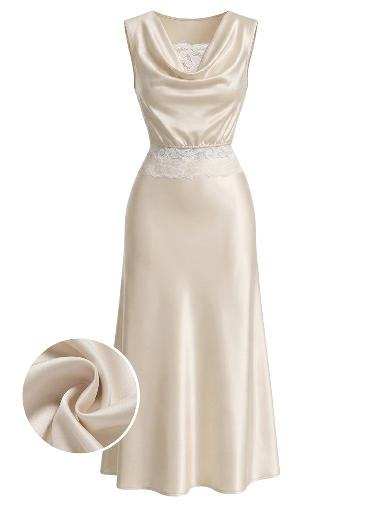 [Prevendita] 3 Pezzi Set Collo a Cascata in Raso con Pizzo e Gonna Champagne Anni '20 2