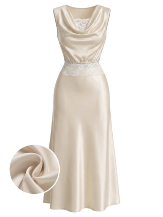 [Prevendita] 3 Pezzi Set Collo a Cascata in Raso con Pizzo e Gonna Champagne Anni '20 2