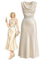 [Prevendita] 3PCS Top Champagne Anni '20 in Raso con Collo a Cascata in Pizzo e Gonna
