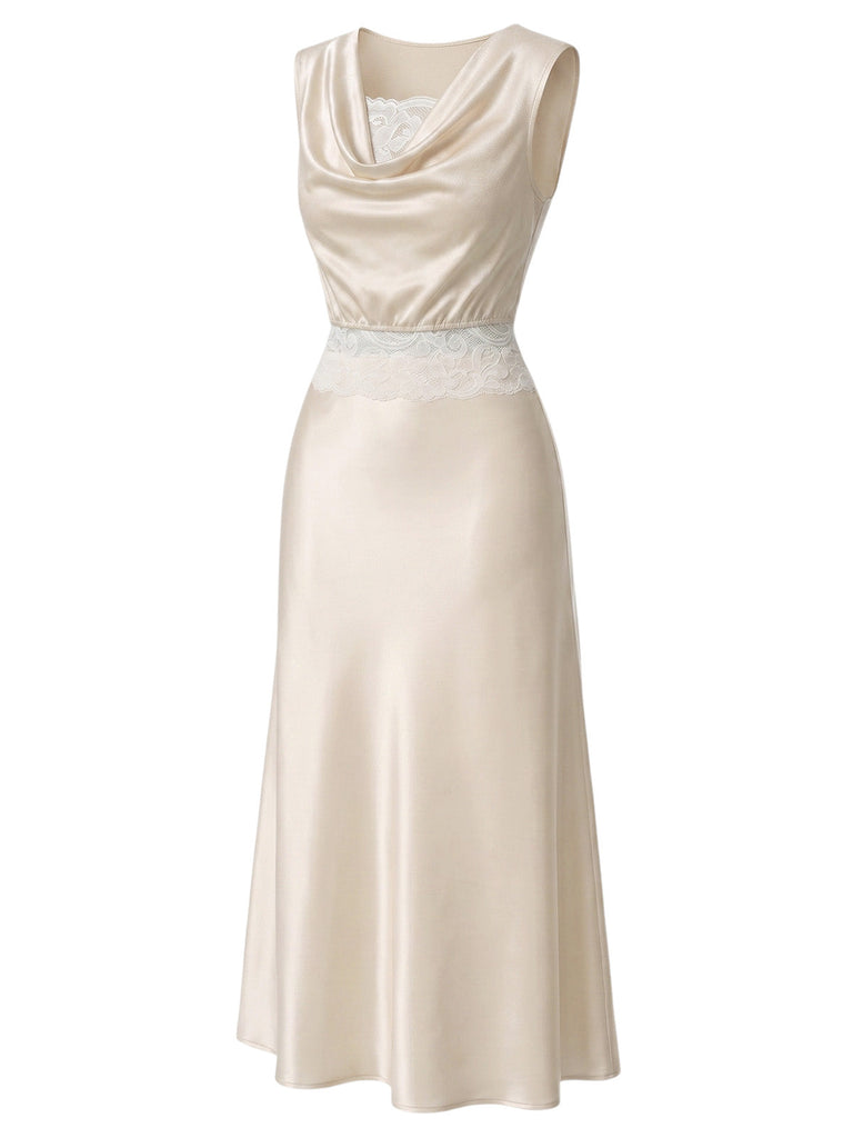 [Prevendita] 3 Pezzi Set Collo a Cascata in Raso con Pizzo e Gonna Champagne Anni '20 4