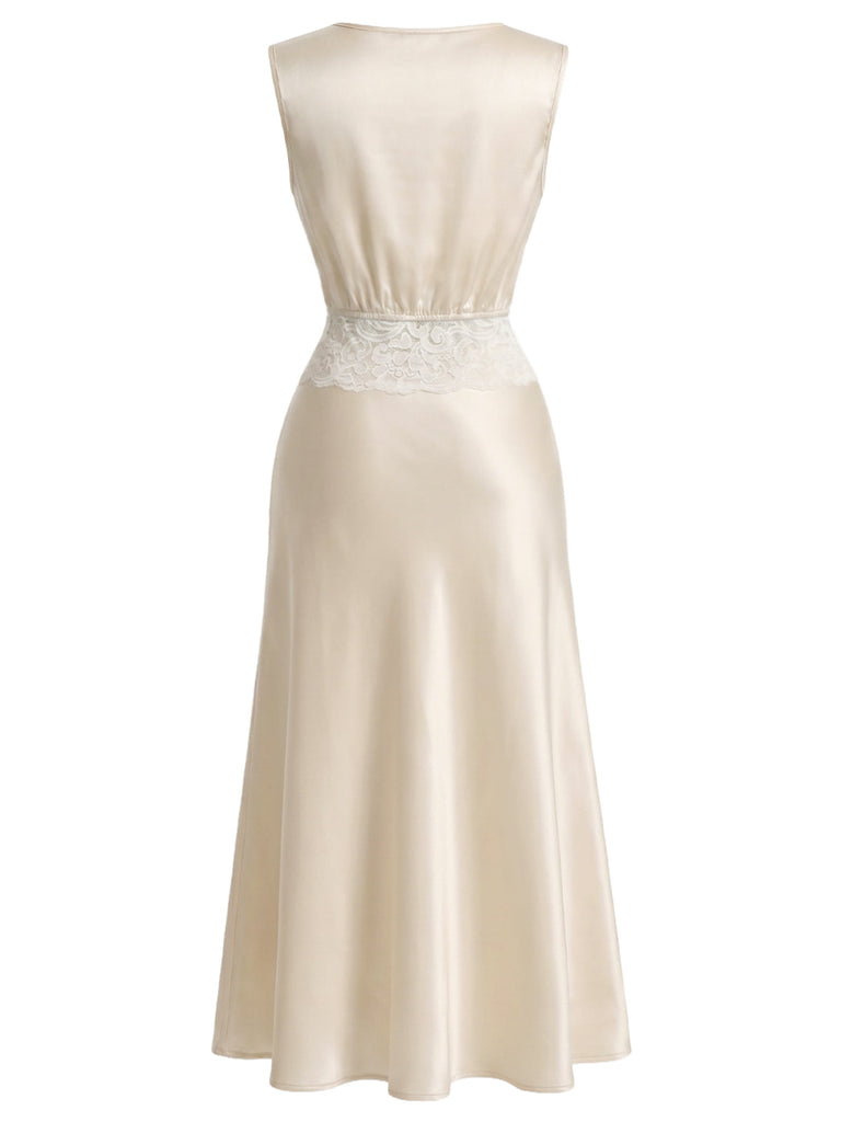 [Prevendita] 3 Pezzi Set Collo a Cascata in Raso con Pizzo e Gonna Champagne Anni '20 5