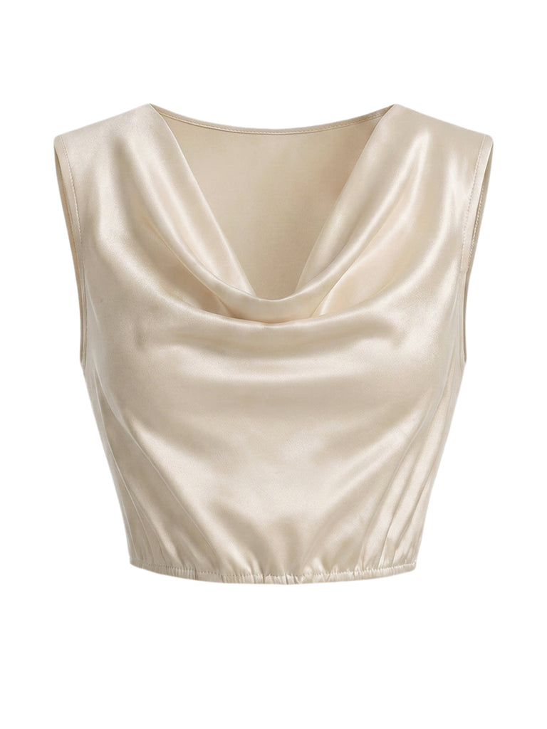 [Prevendita] 3 Pezzi Set Collo a Cascata in Raso con Pizzo e Gonna Champagne Anni '20 6