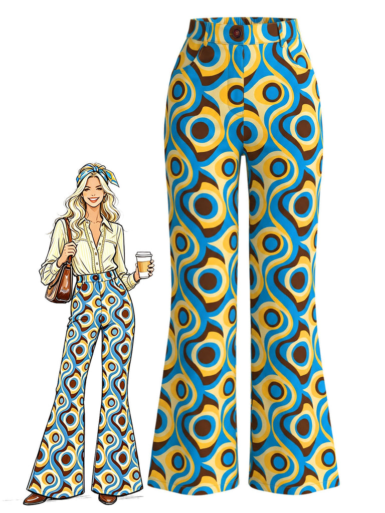 [Prevendita] Pantaloni Multicolore Anni '70 Hippie Astratti Leggermente Svasati