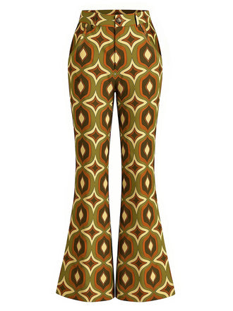 [Prevendita] Pantaloni a Zampa Multicolore Anni '70 Psichedelico Geometrico Print a Vita Alta 2