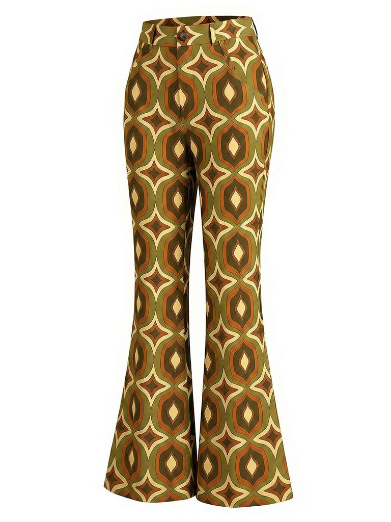 [Prevendita] Pantaloni a Zampa Multicolore Anni '70 Psichedelico Geometrico Print a Vita Alta 3