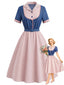 [Prevendita] Abito Effetto 2PCS Blu e Rosa Anni '50 a Righe con Revers
