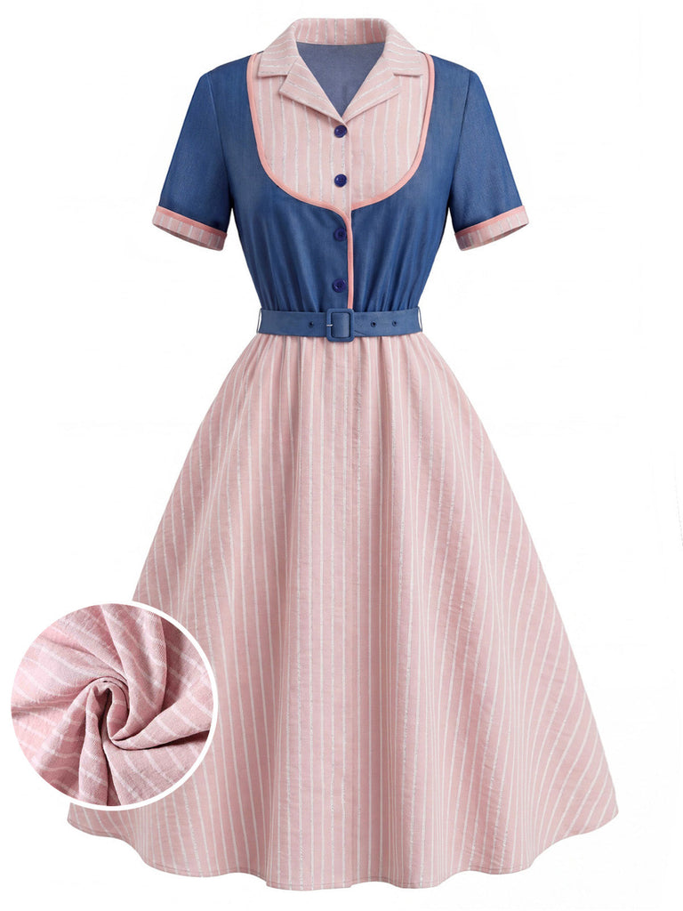 [Prevendita] 2PCS Abito Misty Rose Anni '50 e Pink con Revers a Righe Mock- 2
