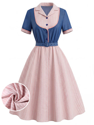 [Prevendita] 2PCS Abito Misty Rose Anni '50 e Pink con Revers a Righe Mock- 2