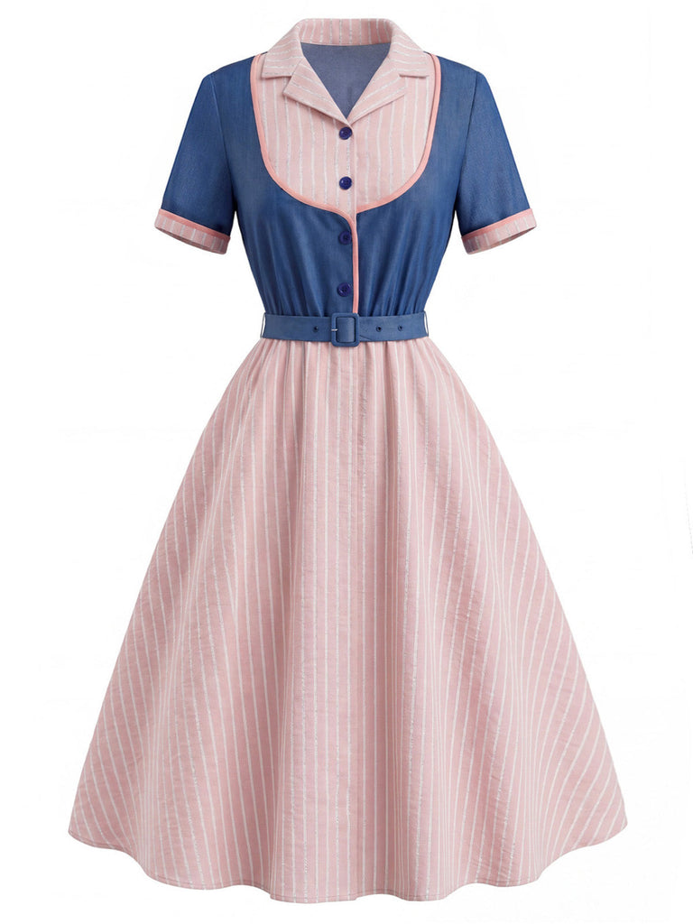 [Prevendita] 2PCS Abito Misty Rose Anni '50 e Pink con Revers a Righe Mock- 3