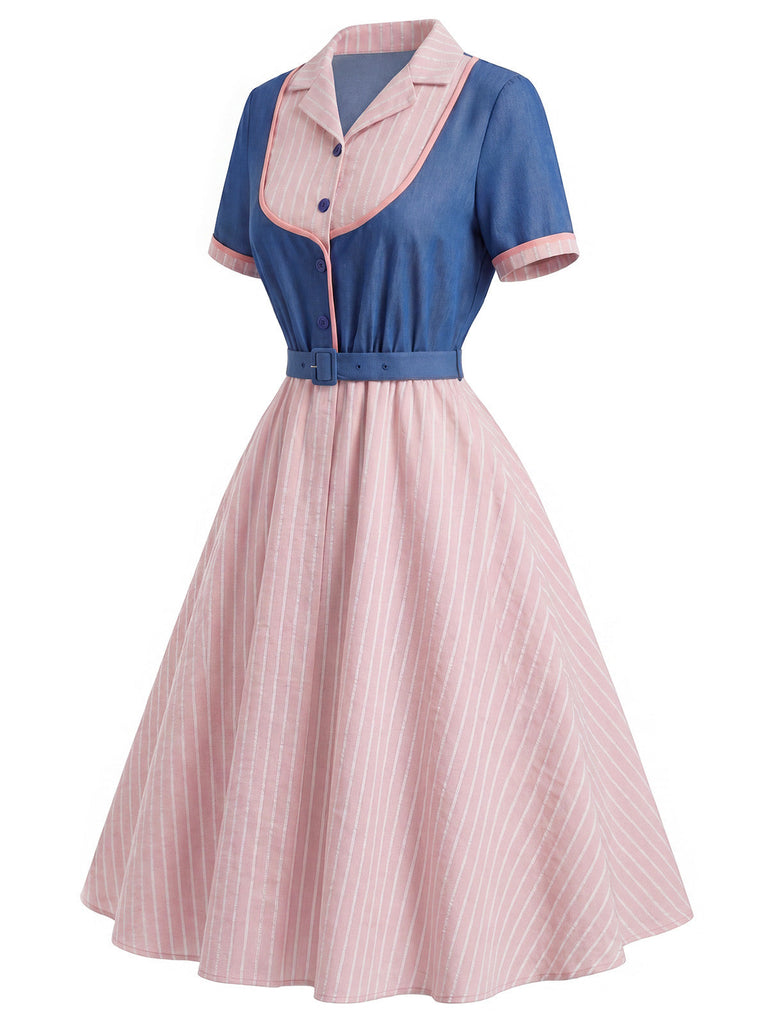 [Prevendita] 2PCS Abito Misty Rose Anni '50 e Pink con Revers a Righe Mock- 4