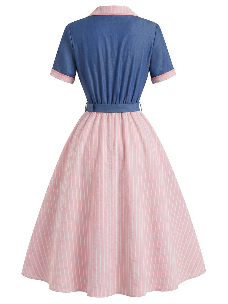 [Prevendita] 2PCS Abito Misty Rose Anni '50 e Pink con Revers a Righe Mock- 5