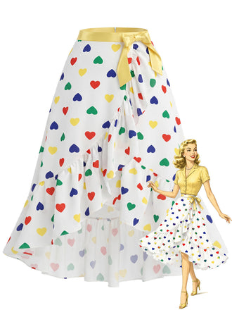 [Prevendita] Gonna Bianca con Cuori Ruches e Orlo Asimmetrico Anni '40