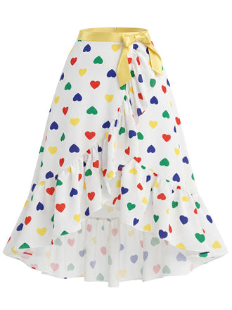 [Prevendita] Gonna Bianca con Cuori Ruches e Orlo Asimmetrico Anni '40 2