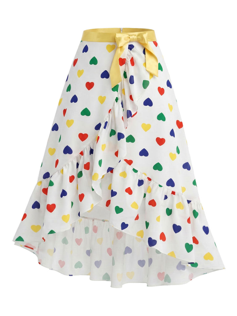 [Prevendita] Gonna Bianca con Cuori Ruches e Orlo Asimmetrico Anni '40 3