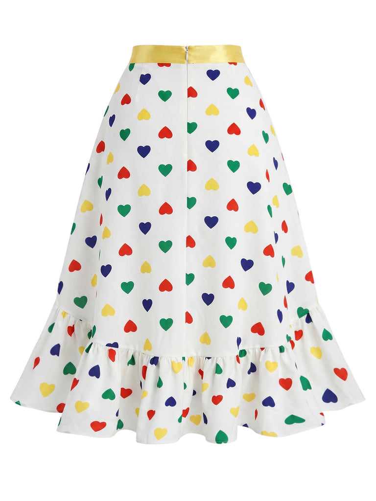 [Prevendita] Gonna Bianca con Cuori Ruches e Orlo Asimmetrico Anni '40 4