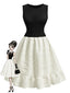 [Prevendita] 2PCS Top Nero Anni '50 con Maglia e Gonna Avorio a Balze Testurizzata