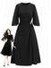 [Prevendita] Abito Nero Anni '40 Scollo Tondo con Strass con Spacco Sleeve