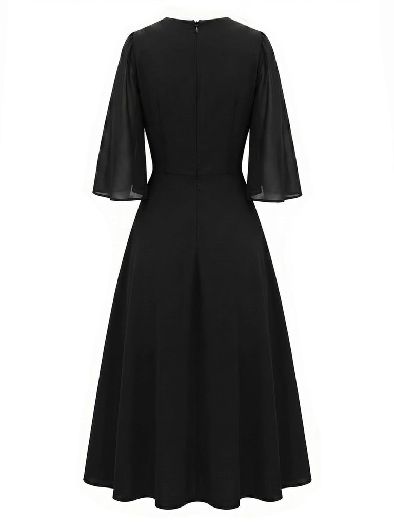 [Prevendita] Abito Nero Anni '40 Scollo Tondo con Strass con Spacco Sleeve 4