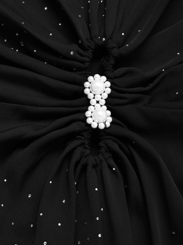 [Prevendita] Abito Nero Anni '40 Scollo Tondo con Strass con Spacco Sleeve 7