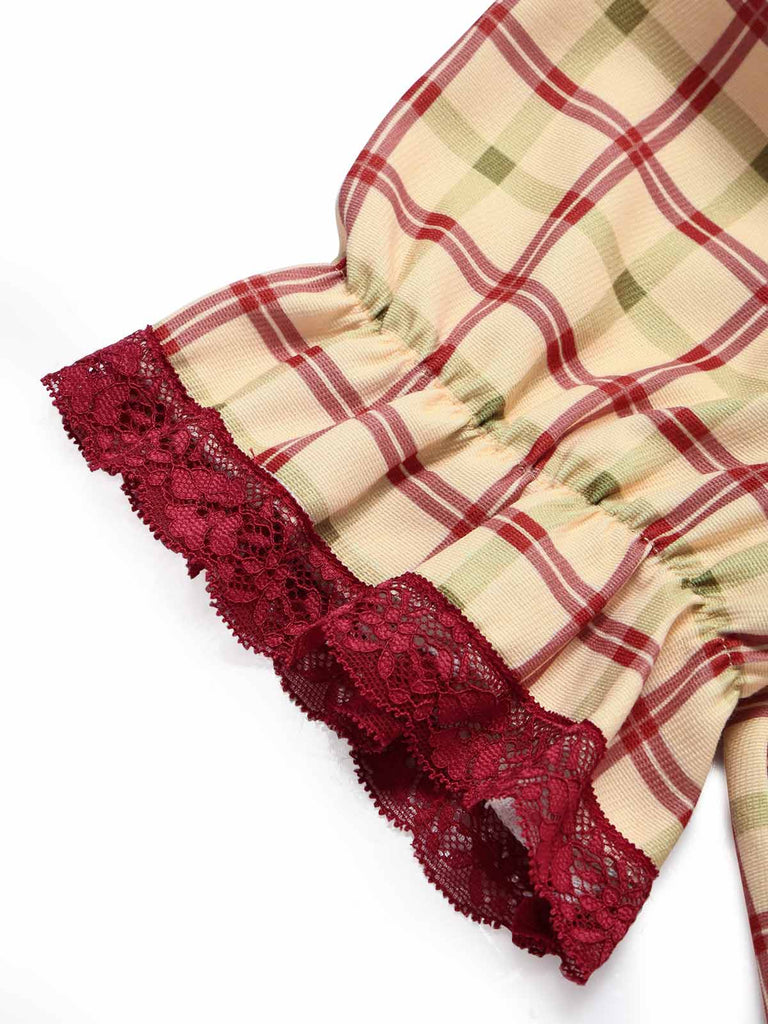 [Prevendita] Set 2 Pezzi Camicetta a Quadri con Pizzo Orlo a Volant & Gonna Linea A Anni '40 10