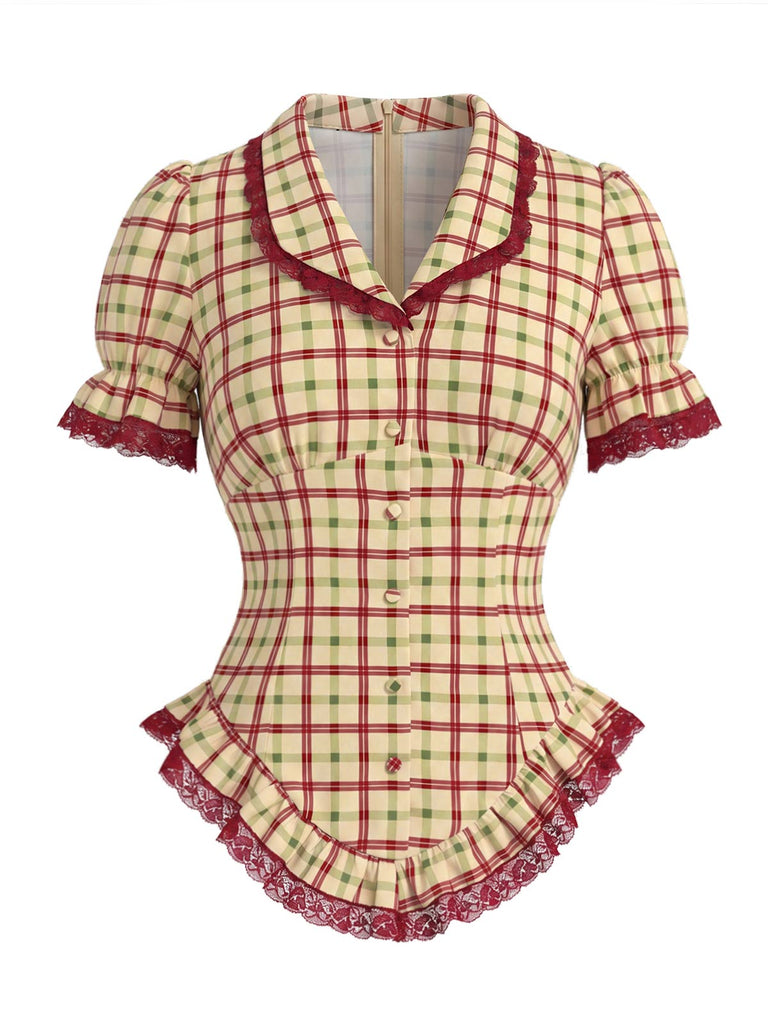 [Prevendita] Set 2 Pezzi Camicetta a Quadri con Pizzo Orlo a Volant & Gonna Linea A Anni '40 5