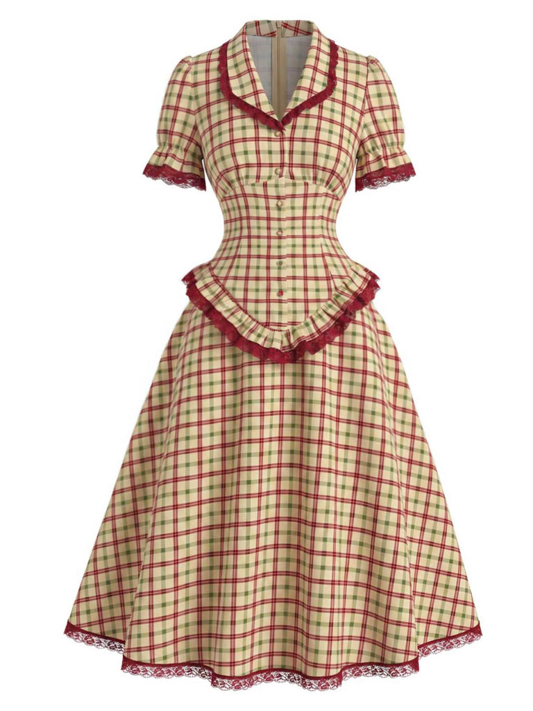 [Prevendita] Set 2 Pezzi Camicetta a Quadri con Pizzo Orlo a Volant & Gonna Linea A Anni '40 2