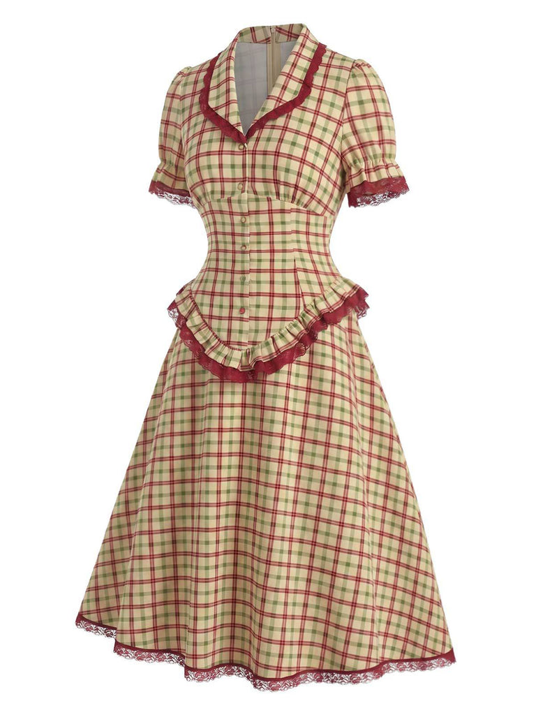 [Prevendita] Set 2 Pezzi Camicetta a Quadri con Pizzo Orlo a Volant & Gonna Linea A Anni '40 3