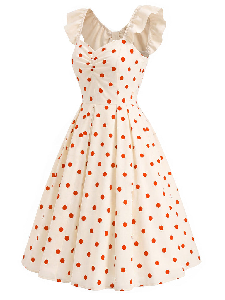 [Prevendita] Abito Rosso Crema Anni '50 Fiocco Schiena Scoperta a Pois 4