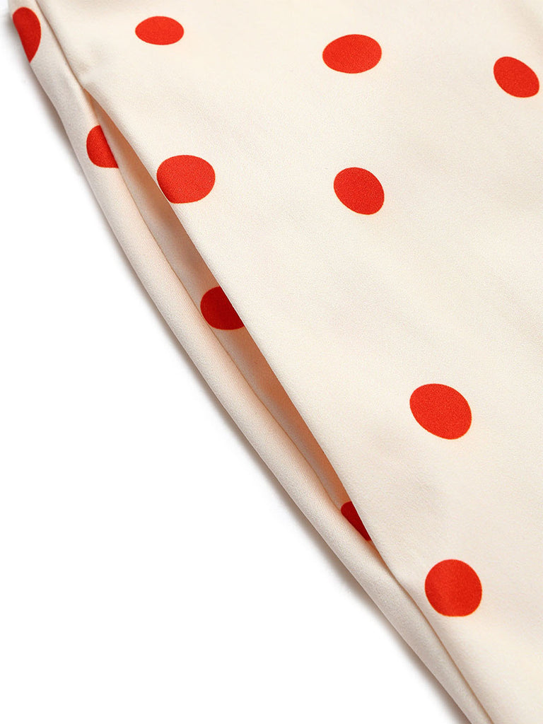 [Prevendita] Abito Rosso Crema Anni '50 Fiocco Schiena Scoperta a Pois 7