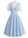 [Prevendita] Abito a Ruota Azzurro Chiaro Anni '50 Vichy Maniche a Sbuffo Finto Due Pezzi 2
