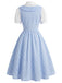 [Prevendita] Abito a Ruota Azzurro Chiaro Anni '50 Vichy Maniche a Sbuffo Finto Due Pezzi 4