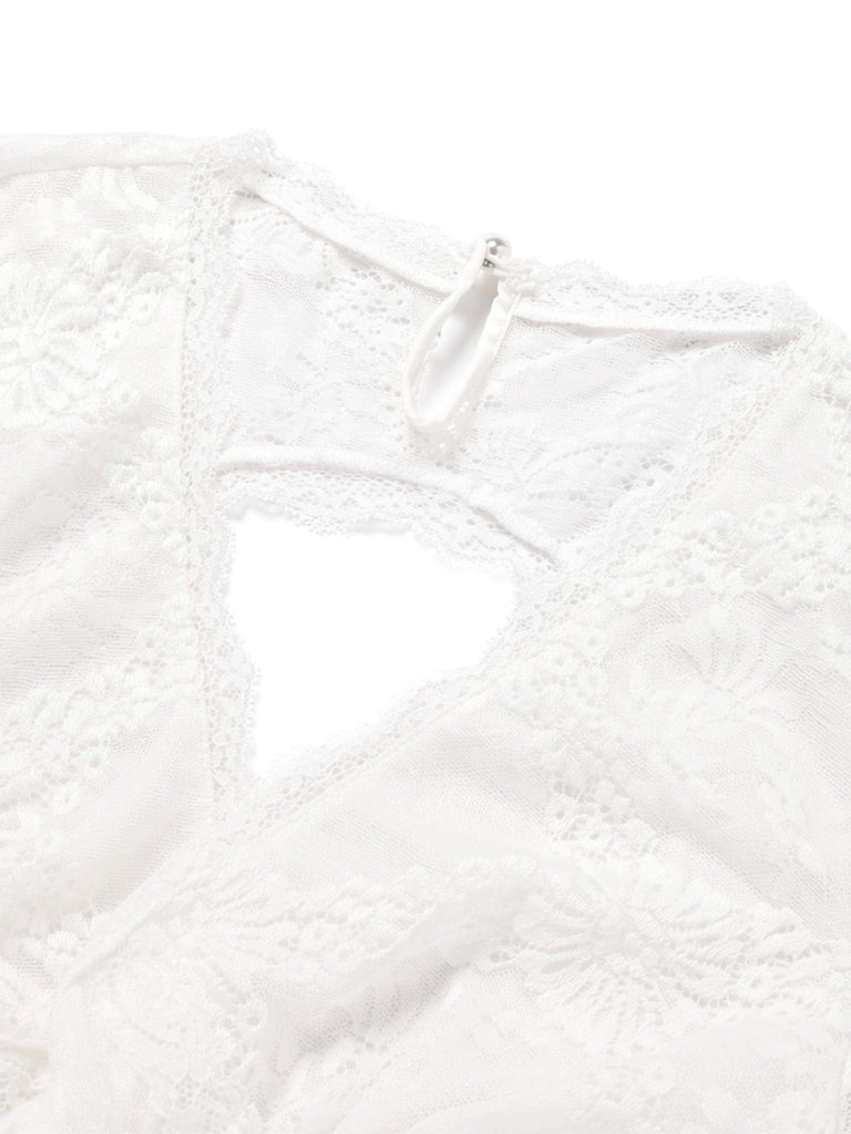 [Prevendita] Tuta Lunga Bianca Scollo a V in Pizzo Halter con Fiocco in Vita Anni '60 7