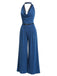 [Prevendita] Tuta Lunga Blu Anni '80 in Pizzo con Bordo con Scollo all'Americana con Cintura a Gamba Larga 3