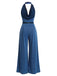 [Prevendita] Tuta Lunga Blu Anni '80 in Pizzo con Bordo con Scollo all'Americana con Cintura a Gamba Larga 4
