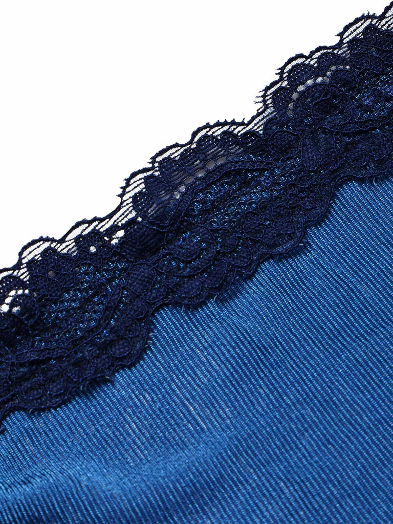 [Prevendita] Tuta Lunga Blu Anni '80 in Pizzo con Bordo con Scollo all'Americana con Cintura a Gamba Larga 5
