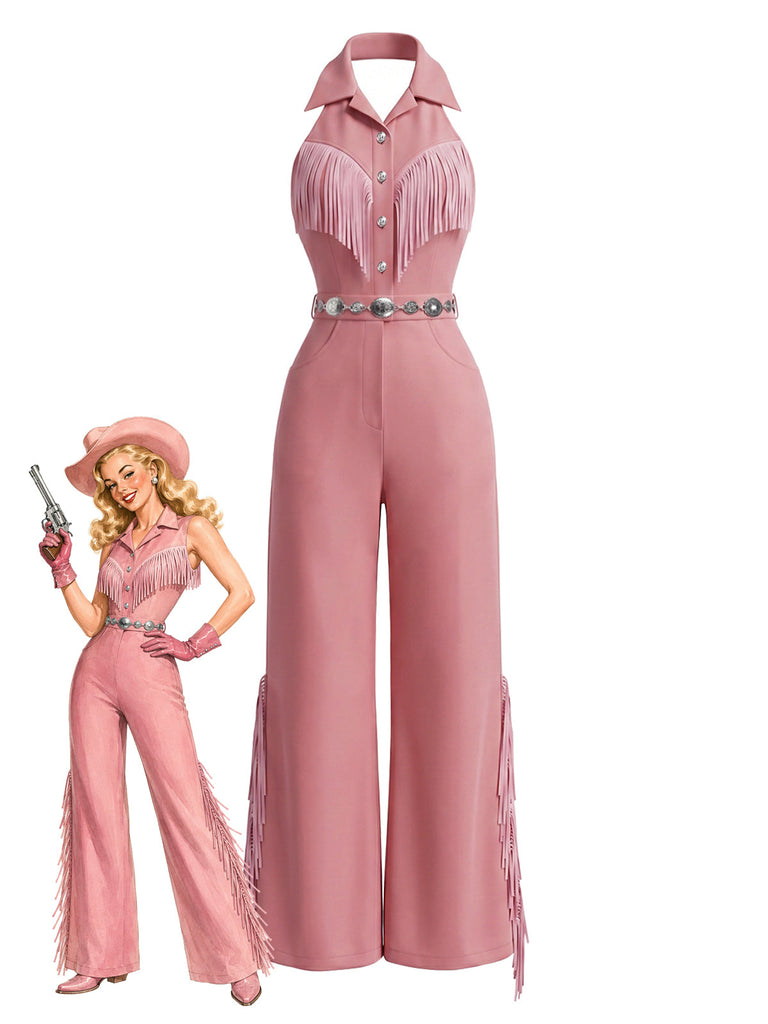 [Prevendita] Tuta Rosa Western con Bavero Halter Frange e Gamba Larga Anni '70