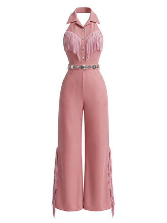 [Prevendita] Tuta Rosa Western con Bavero Halter Frange e Gamba Larga Anni '70 2
